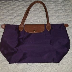 Longchamp Aubergine le Pliage. M & Long Handle